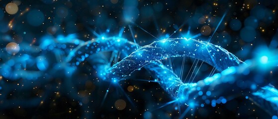 Biotech dreams woven in electric blue, DNA’s digital dimension - obrazy, fototapety, plakaty