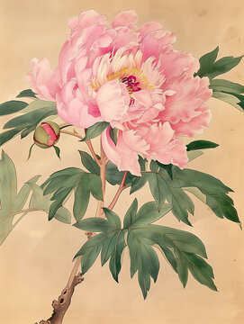 pink flower branch peony herbarium page listing well shaded depicting gallery setting shadows flowers