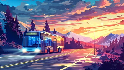 Ai  generated  illustration  of  Electric  tourist  bus - obrazy, fototapety, plakaty