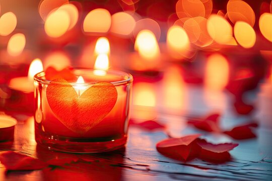 Candle flames forming a heart shape love and warmth