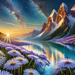 Naklejka premium landscape with flowers