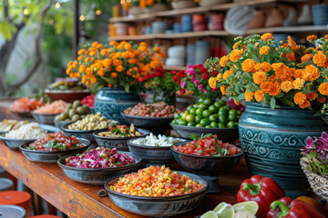 Fototapeta na wymiar Festive ambiance showcasing traditional Mexican culture with food, music, and joyful celebration