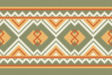 Ikat Seamless Pattern Embroidery Background. Ikat Frame Geometric Ethnic Oriental Pattern traditional.aztec Style Abstract Vector illustration.design for Texture,fabric,clothing,wrapping,sarong.