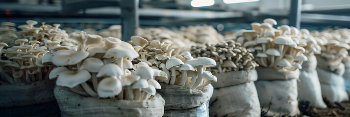 Comprehensive View into Controlled Agricultural Practices: Oyster Mushroom Cultivation - obrazy, fototapety, plakaty