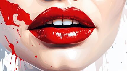 A Stylish and Modern Depiction Featuring Red Lips Prints On A Clean White Surface Oil Painting Background