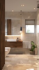 Minimalistic and clean bathroom, clear and comfortable bath