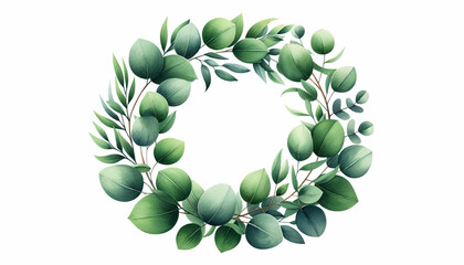 A watercolor vector wreath featuring lush green eucalyptus leaves and branches