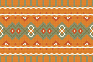 Ikat Seamless Pattern Embroidery Background. Ikat Seamless Geometric Ethnic Oriental Pattern traditional.aztec Style Abstract Vector design for Texture,fabric,clothing,wrapping,sarong.