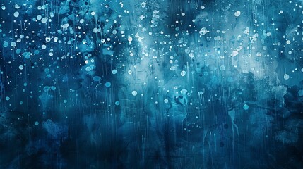 Abstract representation of spring showers, with fluid blues and intermittent bright spots, capturing the nourishing rain. 