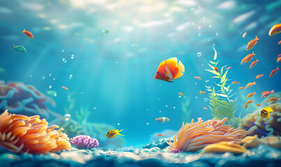 Obraz na płótnie Canvas ocean day background with beautiful underwater and fish