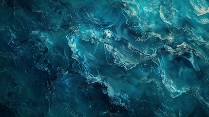 Layered abstract textures suggesting the depth and mystery of the ocean, in deep blues and teals. - obrazy, fototapety, plakaty