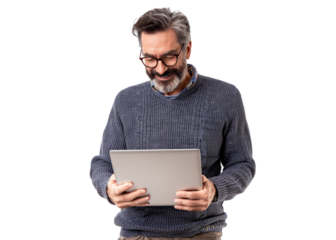Mature Man Engaged with Tablet