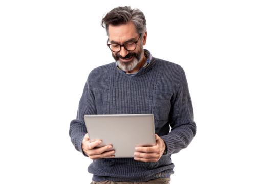 Mature Man Engaged with Tablet - Powered by Adobe