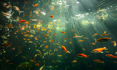 ocean day background with beautiful underwater and fish