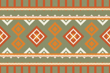 Ikat Seamless Pattern Embroidery Background. Ikat Stripes Geometric Ethnic Oriental Pattern traditional.aztec Style Abstract Vector illustration.design for Texture,fabric,clothing,wrapping,sarong.