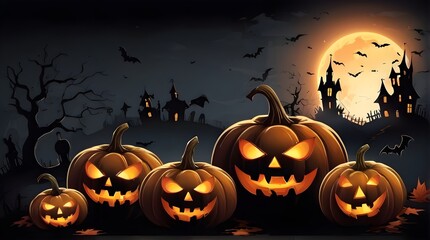 Halloween banner illustration with scary pumpkins background concept alim graphic