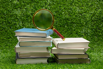 All kinds of books on the lawn