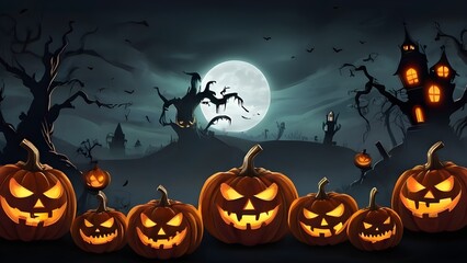 Halloween banner illustration with scary pumpkins background concept alim graphic