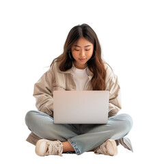 Female College Student Sitting on The Floor with Laptop on Her Lap