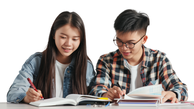 Male and Female College Student Doing Homework Together