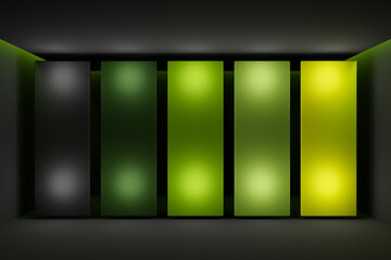 3D illustration of neon rectangular frames on a black background. rectangle for design