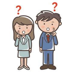 はてなと疑問に思う男女ビジネスマンの全身イラスト