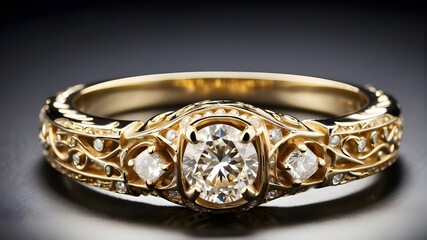 exquisite gold engagement ring featuring a carved diamond
