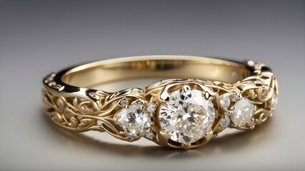 exquisite gold engagement ring featuring a carved diamond