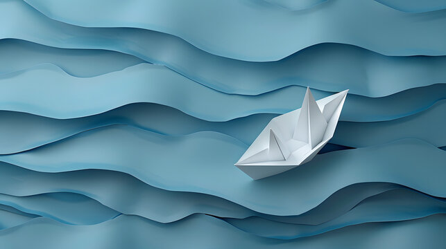  a simple paper boat floating on a lake amidst high waves - strong competition