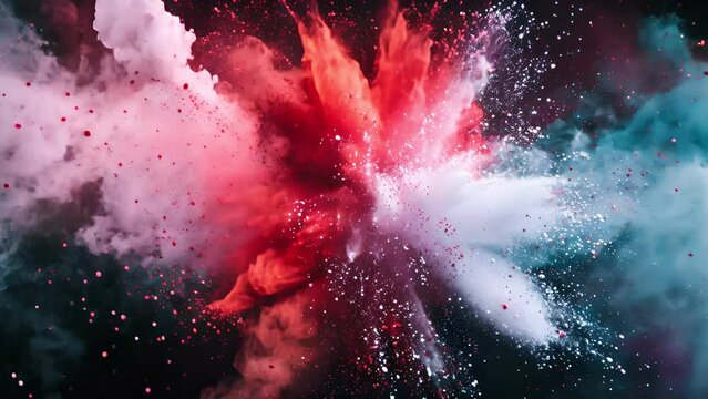 red and white explosion of dust and debris. The red and white colors are vibrant and eye-catching, creating a sense of energy and excitement. The image is dynamic and full of movement, as the dust