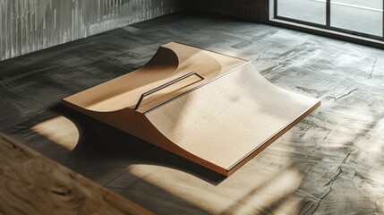 Blank mockup of a hybrid indooroutdoor skatepark design with a mix of street and transition elements. .