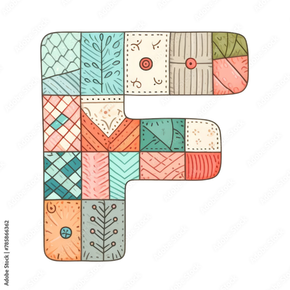 Fototapete the letter f is made up of many different pieces of fabric. it is a colorful and playful design