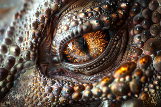 A close up of a dragon eye with a lot of detail