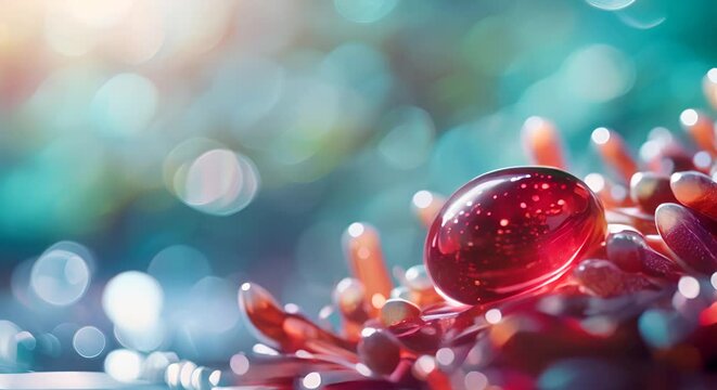 Astaxanthin antioxidant shield over skin, with a blurred marine life backdrop emphasizing origin