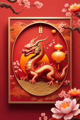 Flyer Design of Happy Chinese New Year of The Wooden Dragon 2024