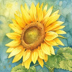 Naklejka premium A watercolor depiction of a sunflower