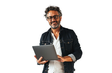 Smiling Man with Tablet on Transparent