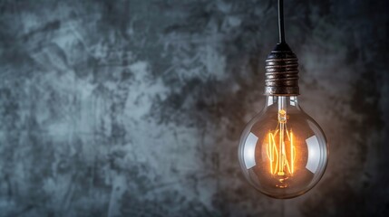 Illuminated Edison Bulb Against Abstract Background