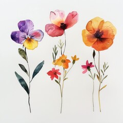 A series of minimalist watercolor flowers