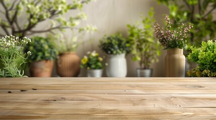 Herbal Plants and Flowers on Wooden Surface