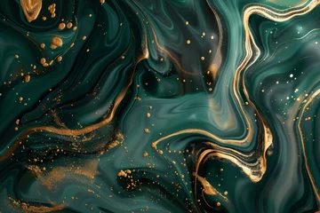 Poster A luxury background with a swirling pattern of emerald and gold, creating an abstract design that is both vibrant and opulent © mila103