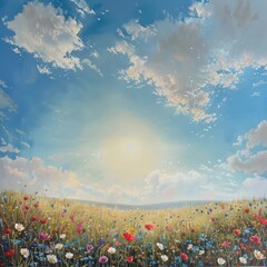 Obraz na płótnie Canvas A gentle scene of meadow flowers under a sunny sky.
