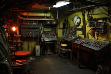 Obraz na płótnie Canvas Dive Control Room Setup: Construction of the dive control room inside the submarine.