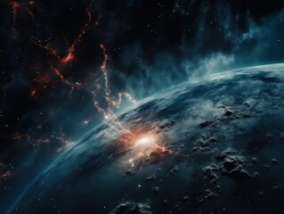 a close up of a planet, a detailed matte painting  space art, dark background of outer space, dark space