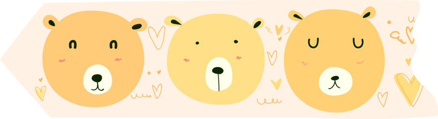 Cute bear washi tape on transparent background.