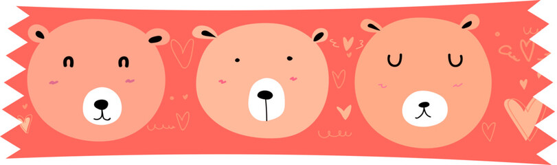 Cute bear washi tape on transparent background.