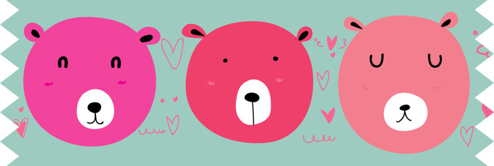 Cute bear washi tape on transparent background.