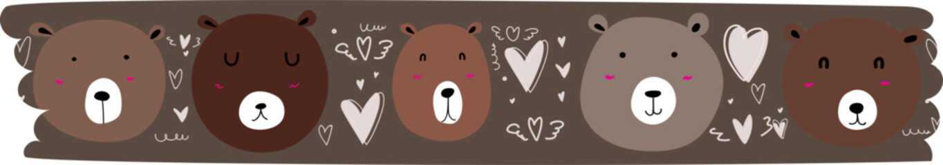 Cute bear washi tape on transparent background.