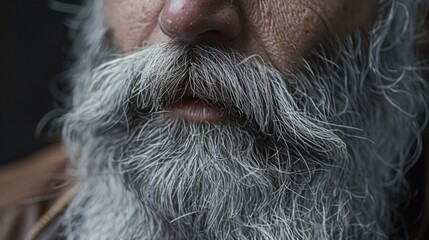 A closeup of a mans beard revealed a mixture of silver and black hairs adding a touch of maturity and wisdom to his overall look. .