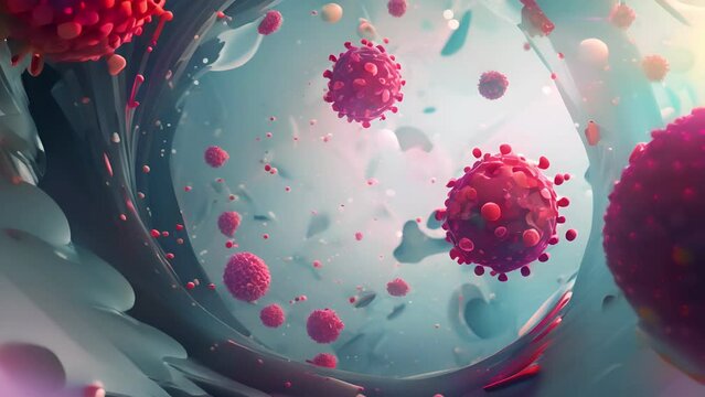 bunch of viruses are floating in the air. The viruses are brown and have a fuzzy appearance, Group of virus cells. 3D illustration, Coronavirus cells